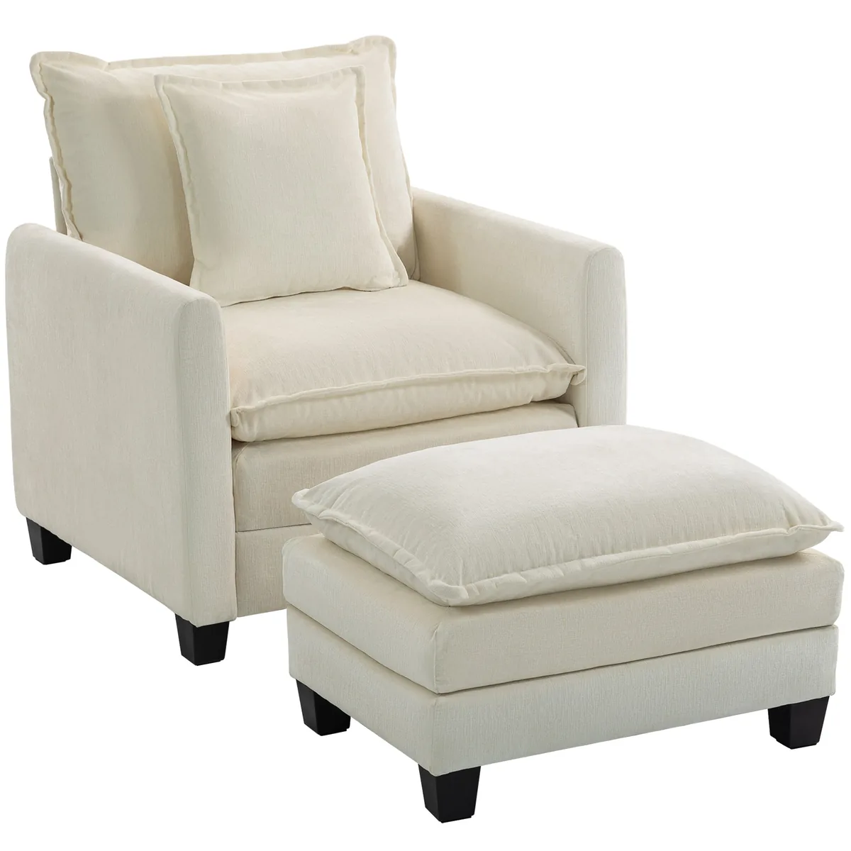 Fotoliu de Salon Homcom cu Taburet Chenille Crem 85x128x86cm