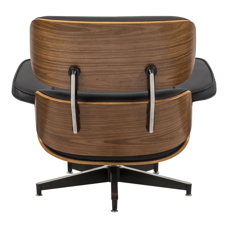 Fotoliu Relax Jenna cu Taburet Piele Ecologica PU Negru Nuc Crom 82x92x82 cm - imagine 4