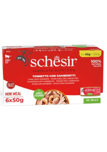 Hrana Umeda Pisici Schesir Ton si Creveti in Gelatina 6x50g
