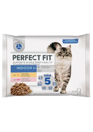 Hrana Umeda Pisici Perfect Fit Cat Indoor Pui/Somon/Legume 4x85g