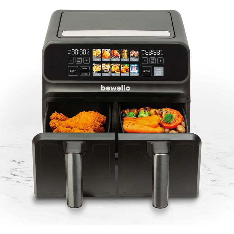 Bewello Friteuza XXL Cu Aer Cos Dublu Tactil 4+4L 2200W Negru