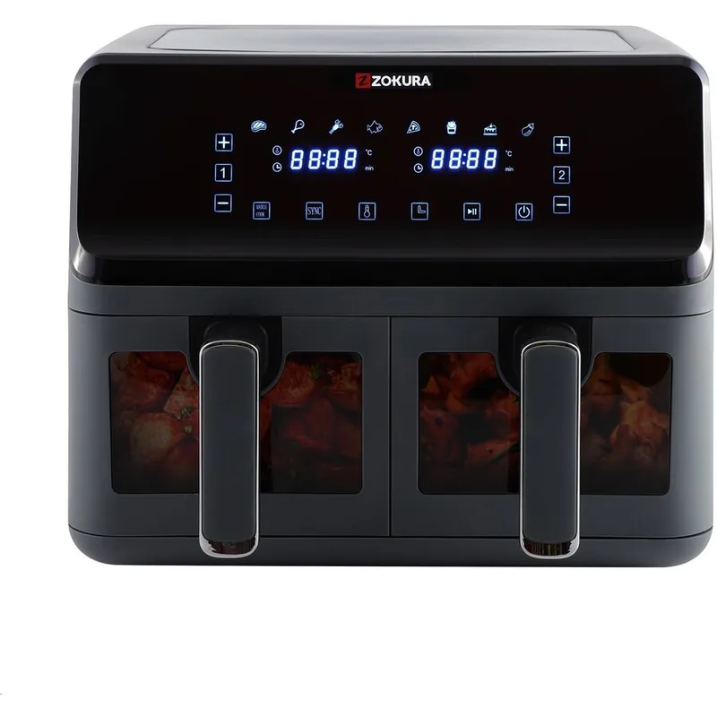 Friteuza cu Aer Cald Zokura Dubla 8L 1350+1350W Gri Inchis