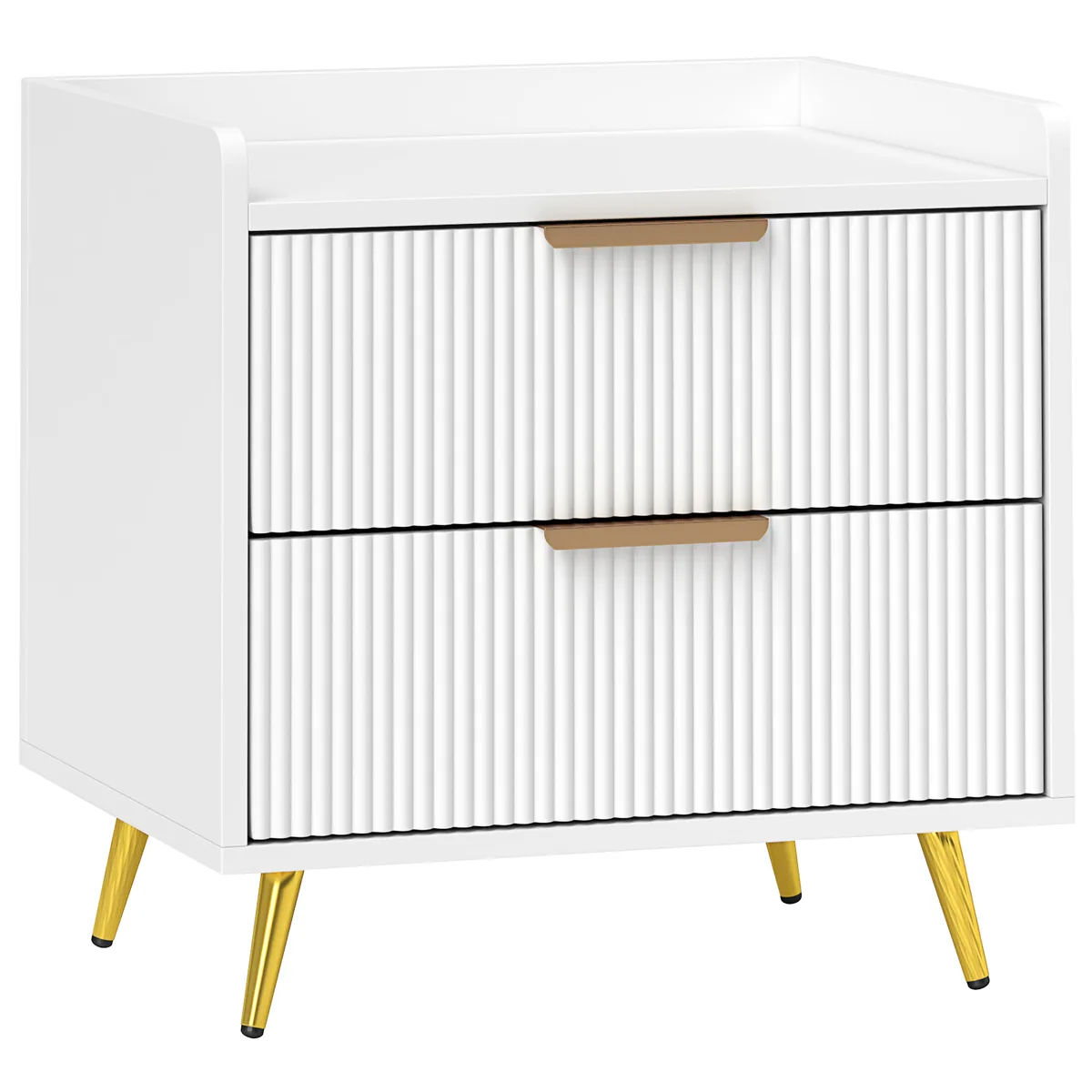 Noptiera HOMCOM 2 Sertare Canelate Picioare Aurii 50x40x50cm Alb