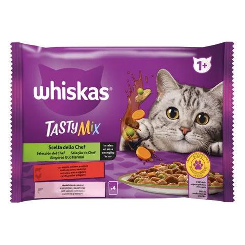 Hrana Umeda pentru Pisici Whiskas Tasty Mix Miel Curcan in Sos 4x85g