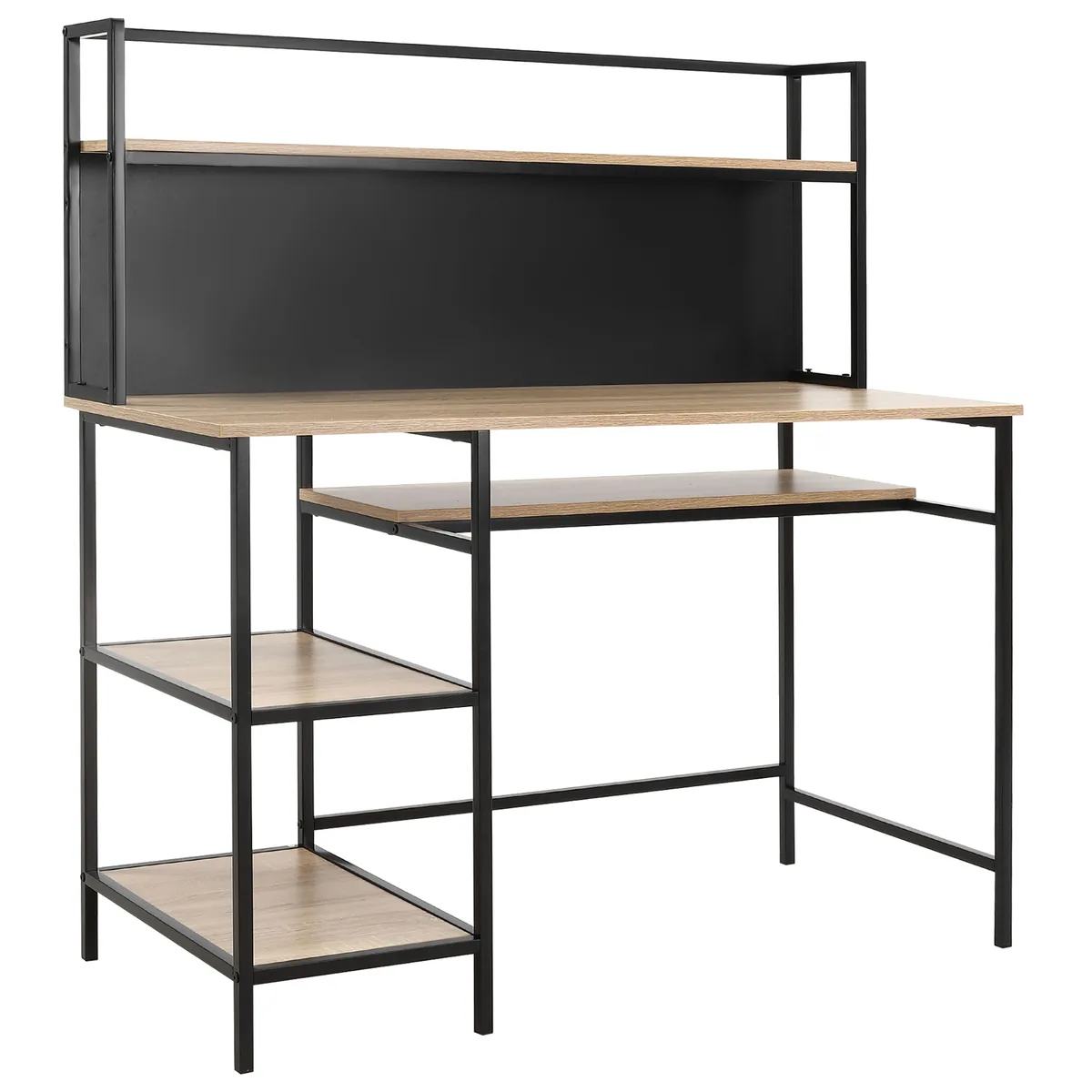 Birou HOMCOM cu Depozitare 4 Rafturi Panou Negru 120x53x126cm Stejar si Negru