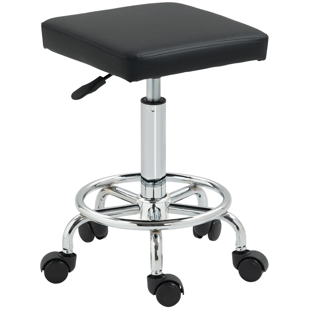 Taburet cu Rotile HOMCOM Inaltime Reglabila 50-66cm Suport Picioare Negru