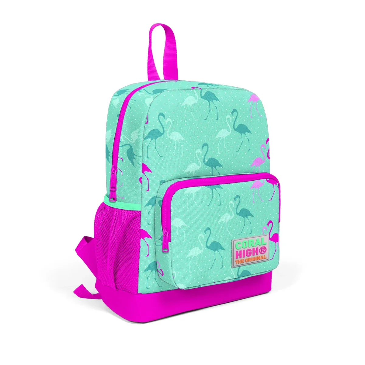 Ghiozdan Coral High 2 Compartimente Turcoaz cu Flamingo
