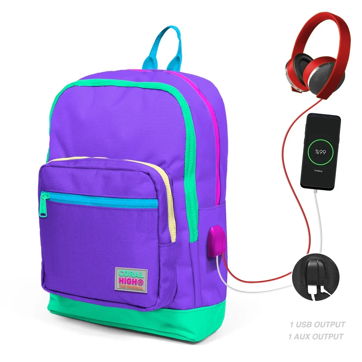 Ghiozdan Coral High 4 Compartimente cu USB Mov