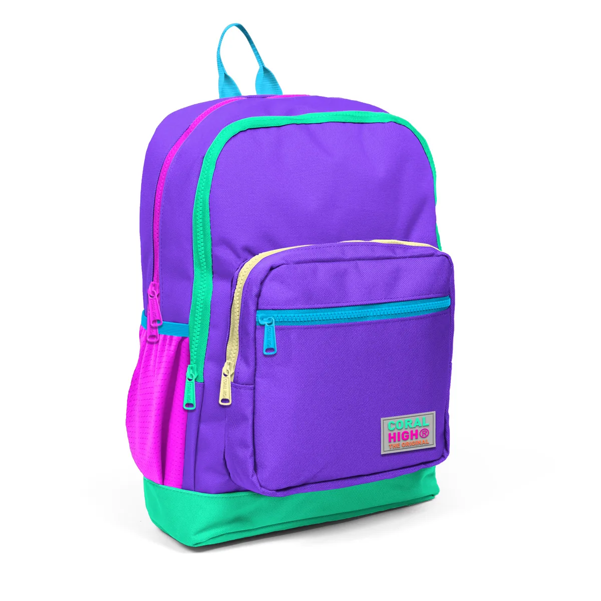 Ghiozdan Coral High 4 Compartimente Mov Verde