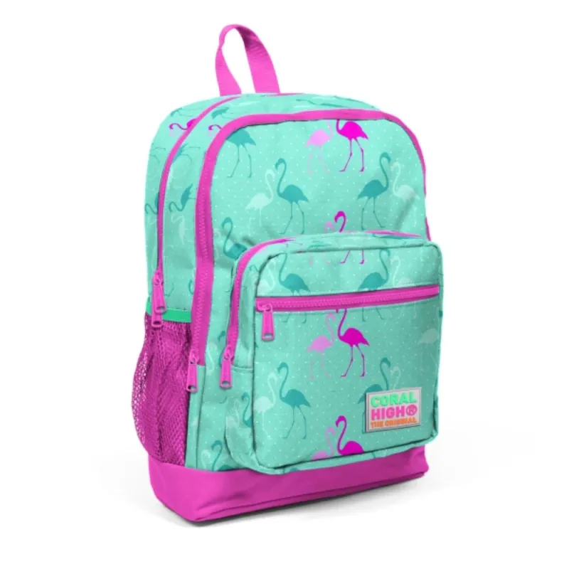 Ghiozdan Coral High 4 Compartimente Turcoaz cu Flamingo