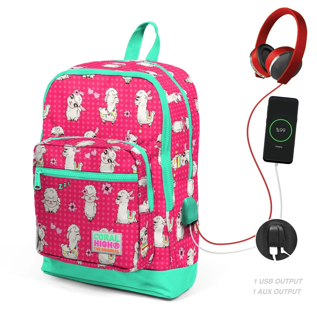 Ghiozdan Coral High Alpaca 4 Compartimente cu USB