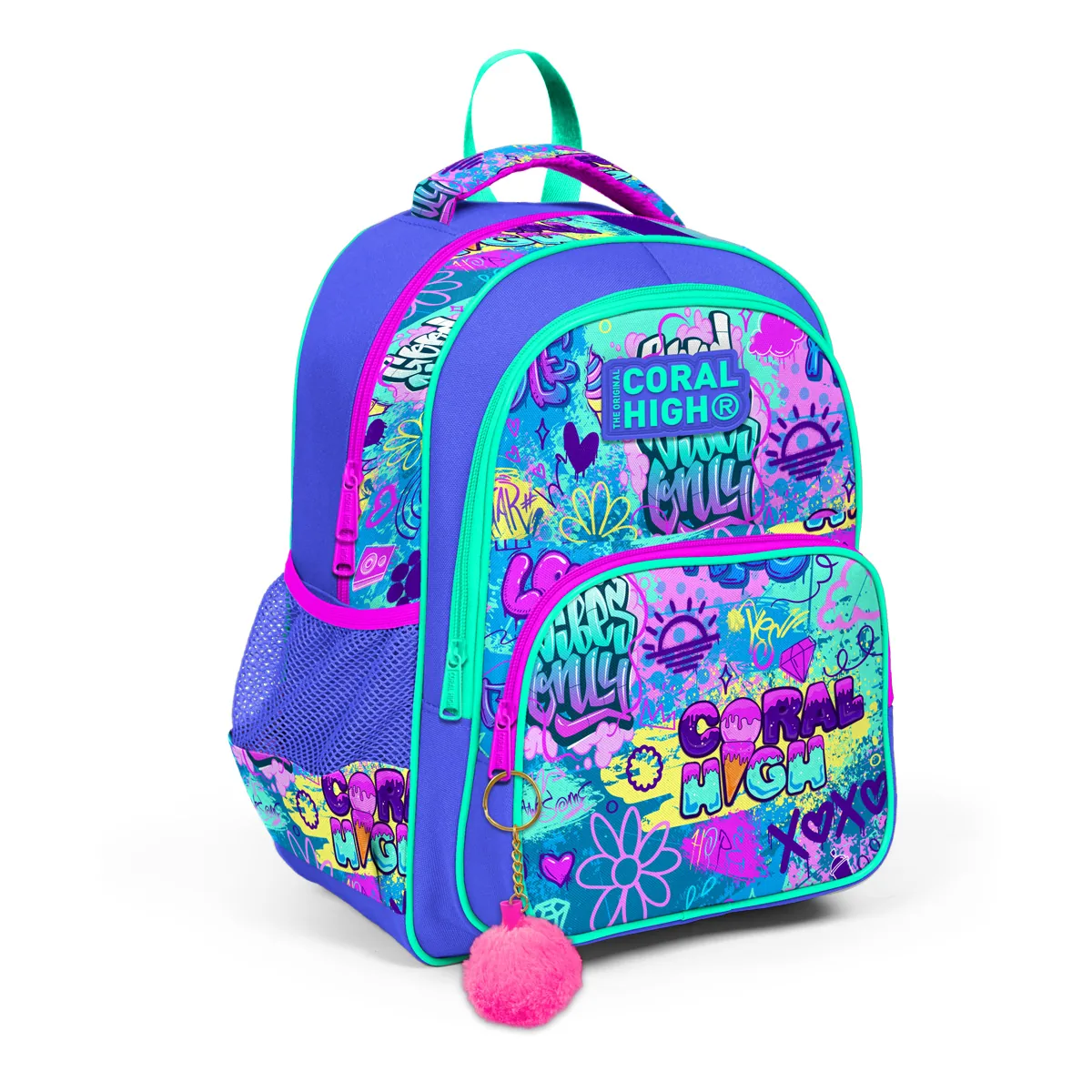 Ghiozdan Coral High Graffiti 3 Compartimente Albastru