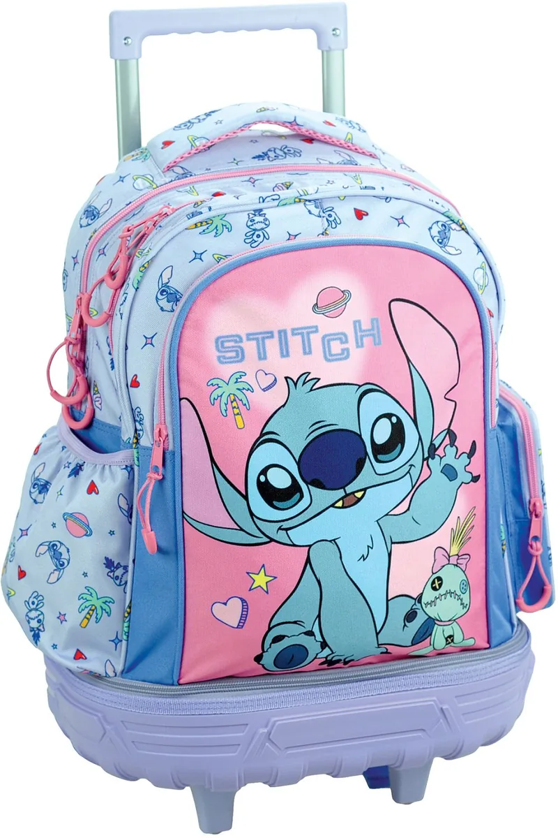 Ghiozdan cu Roti GIM Stitch Tropical Suport Detașabil