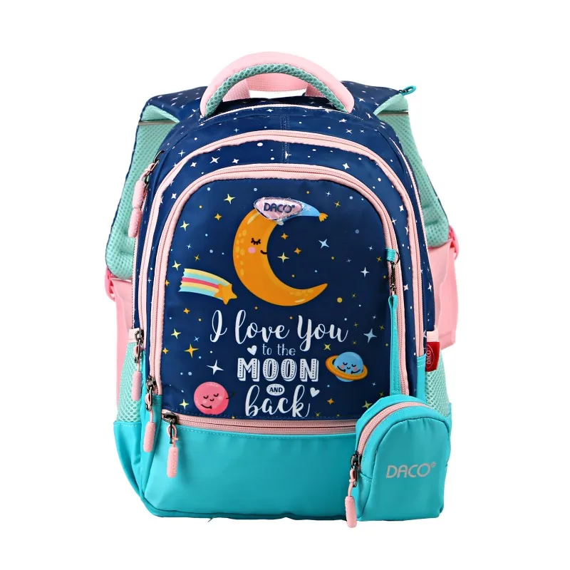 Ghiozdan Daco Moon 38x30x17cm Albastru Inchis Turcoaz Roz