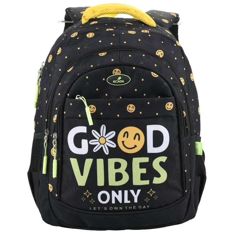 Ghiozdan Ecada Good Vibes Only Adolescenti 46x32x18cm Negru Galben