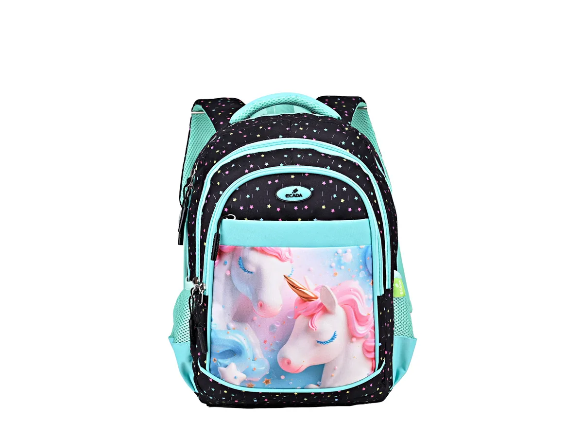 Ghiozdan Ecada Unicorni 41x31x16cm Negru Pastelat