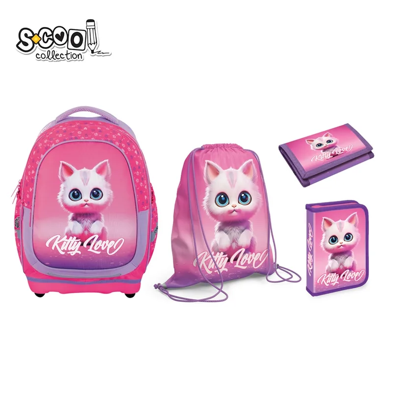 Ghiozdan Echipat S-Cool Kitty Love 39x33x18cm 32 Piese