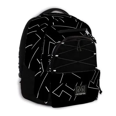 Ghiozdan Mitama 32L 43x32x22cm 3 Compartimente Alb Negru