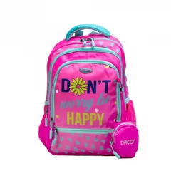 Ghiozdan Neechipat Daco Don't Worry Be Happy 38x30x17cm Magenta
