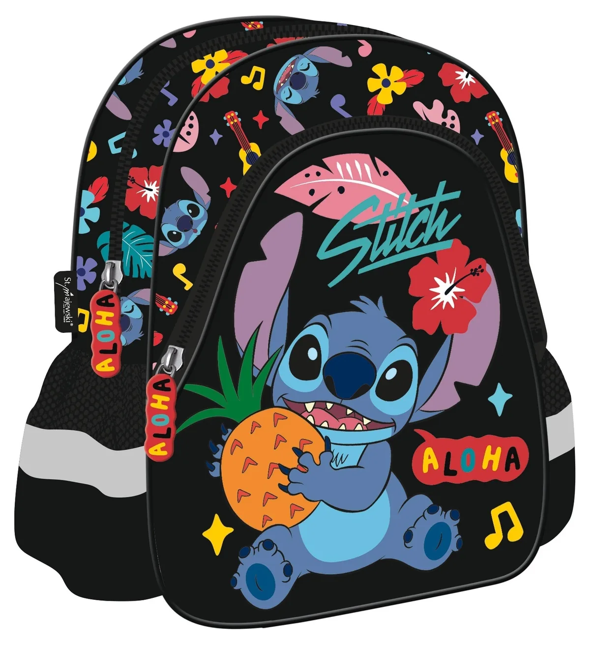 Ghiozdan pentru Gradinita St Majewski Stitch Black Aloha