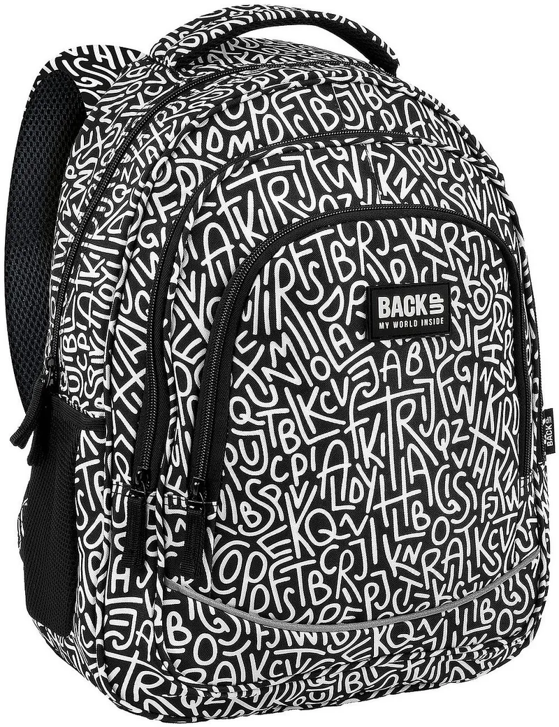 Ghiozdan Scolar BackUp 8 X Urban Style 3 Compartimente Negru Alb