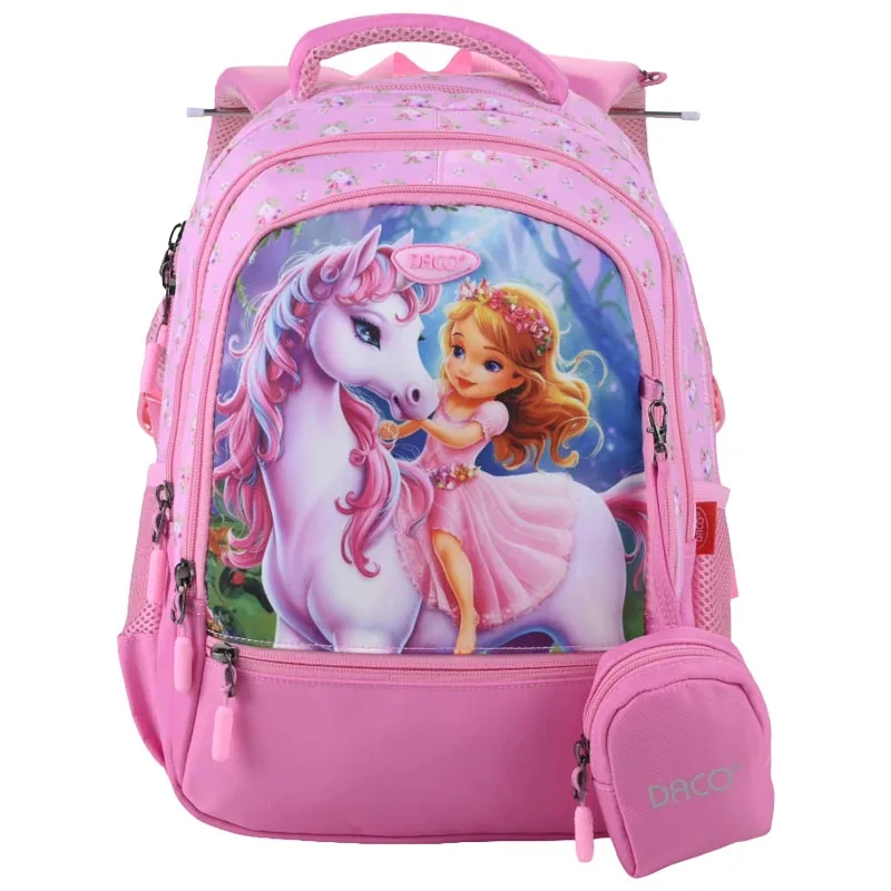 Ghiozdan Scolar Daco Unicorn si Printesa 38x30x17cm Roz
