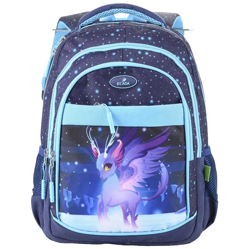 Ghiozdan Scolar Ecada Fantasy 41x31x16cm Albastru Deschis si Albastru Inchis
