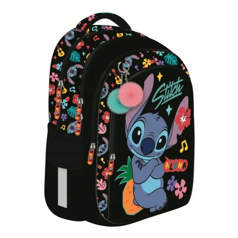 Ghiozdan St Majewski Stitch 4 Compartimente 22l 40x28x18cm Negru
