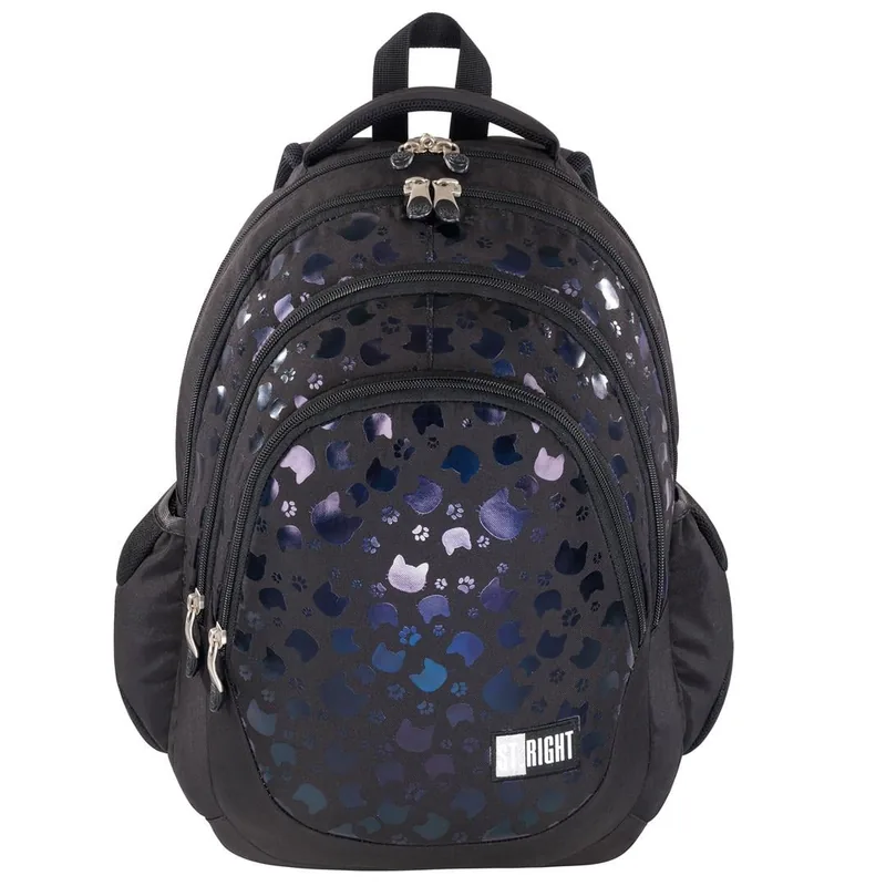 Ghiozdan St Majewski St.Right Black Cats 42cm 4 Compartimente Negru