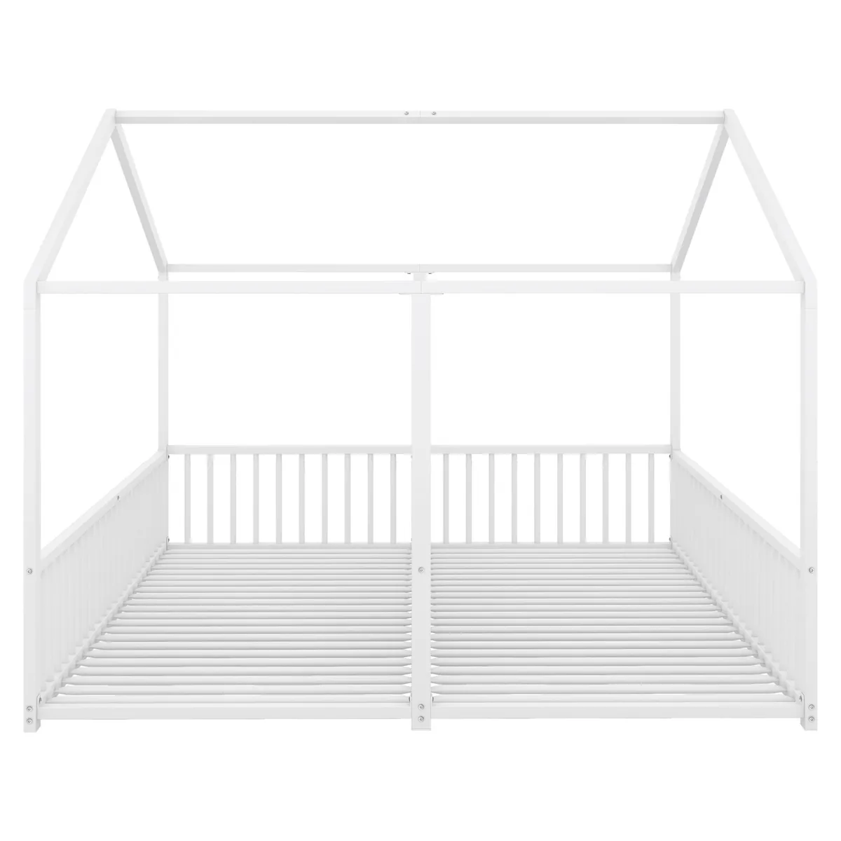 Pat Dublu Copii WM Store DE Casa 90x200cm Bariera Siguranta Alb Fara Saltea