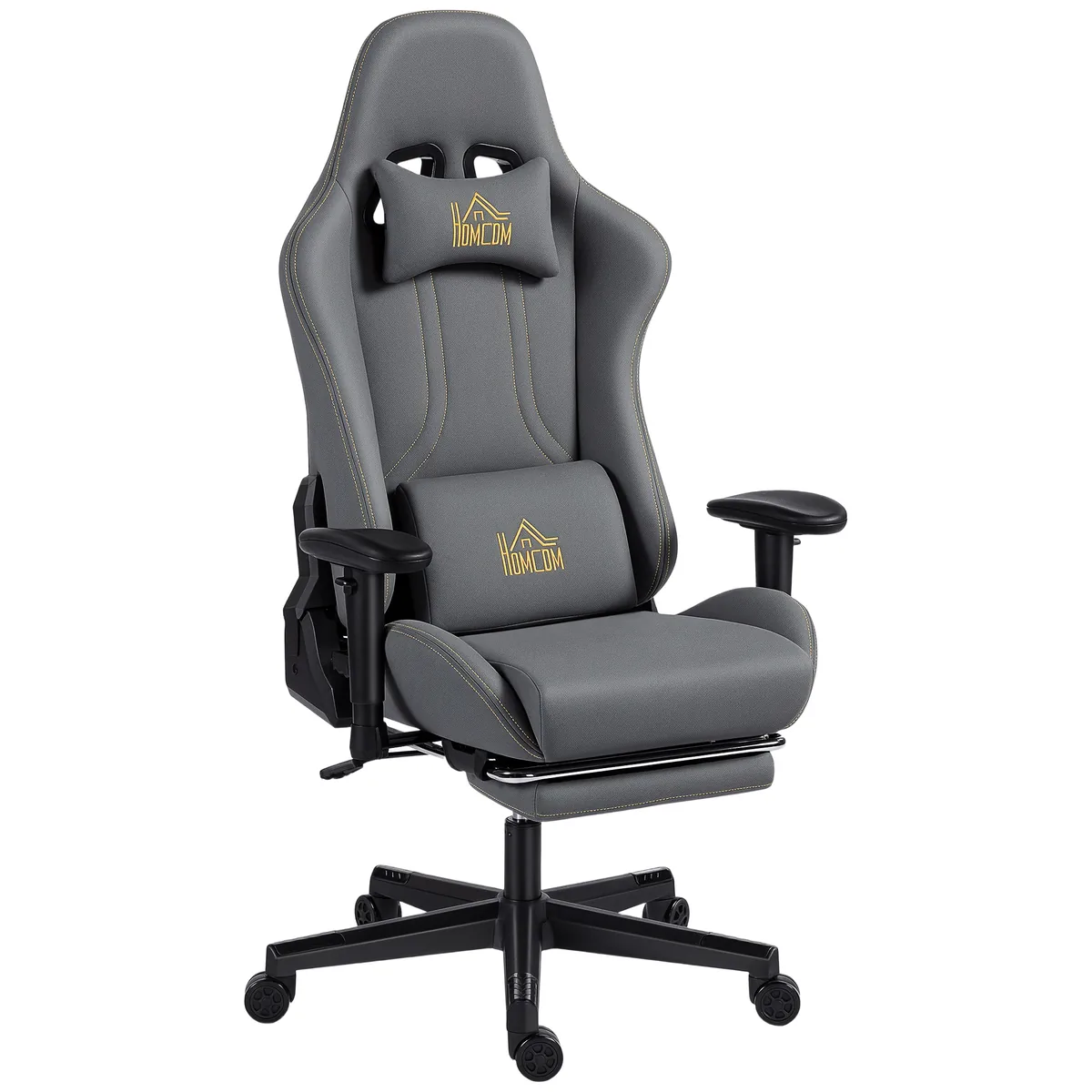 Scaun Gaming HOMCOM Cotiere 3D Spătar Înclinabil Înălțime Reglabilă Gri