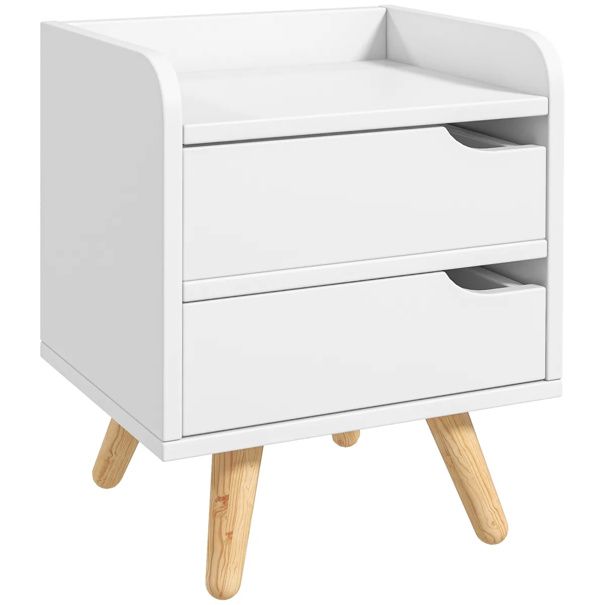 Noptiera HOMCOM Alba 2 Sertare Extensibile Picioare Pin 33x28x42cm