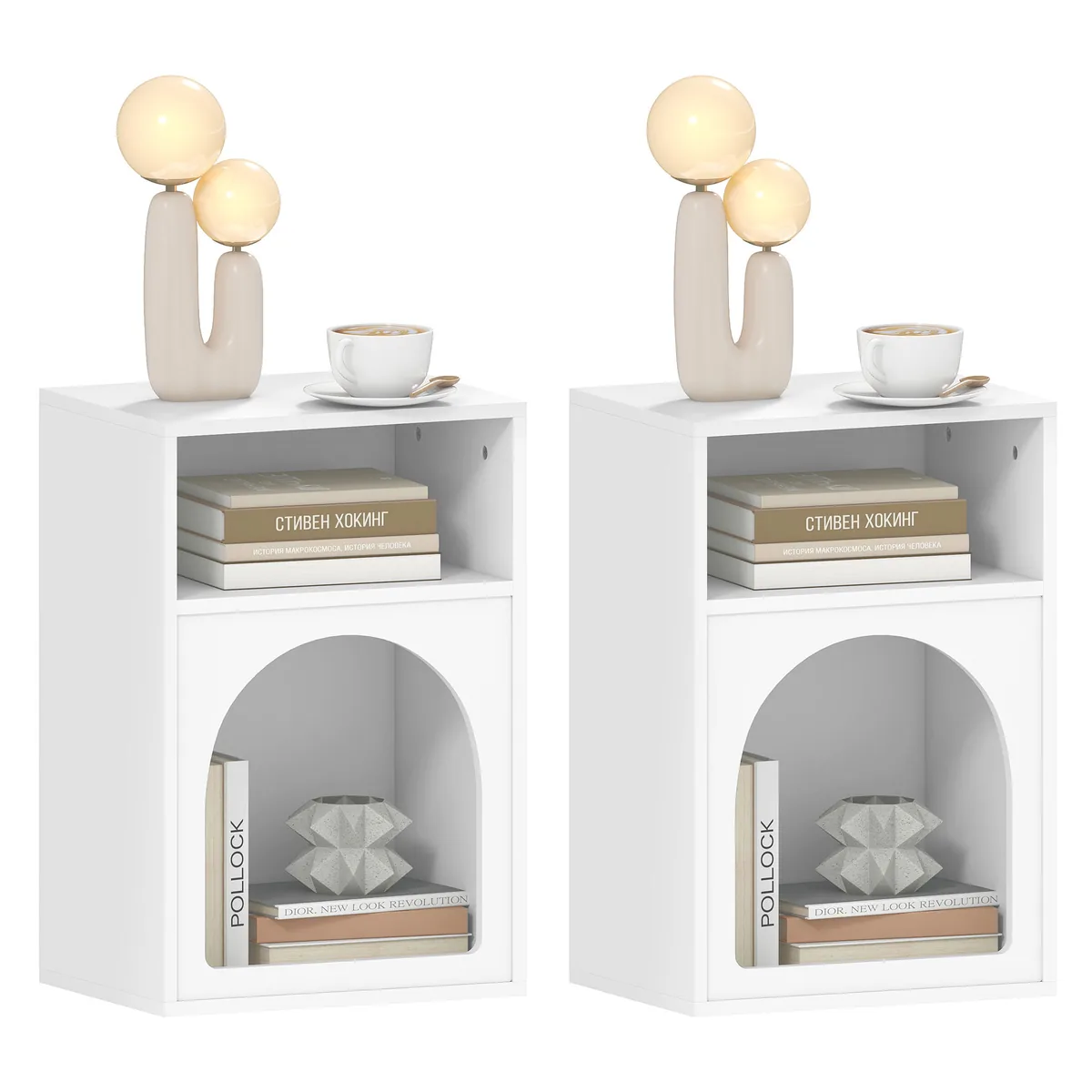 Set de 2 Mese de Noapte HOMCOM Design Arcuit Alb 40x30x60cm