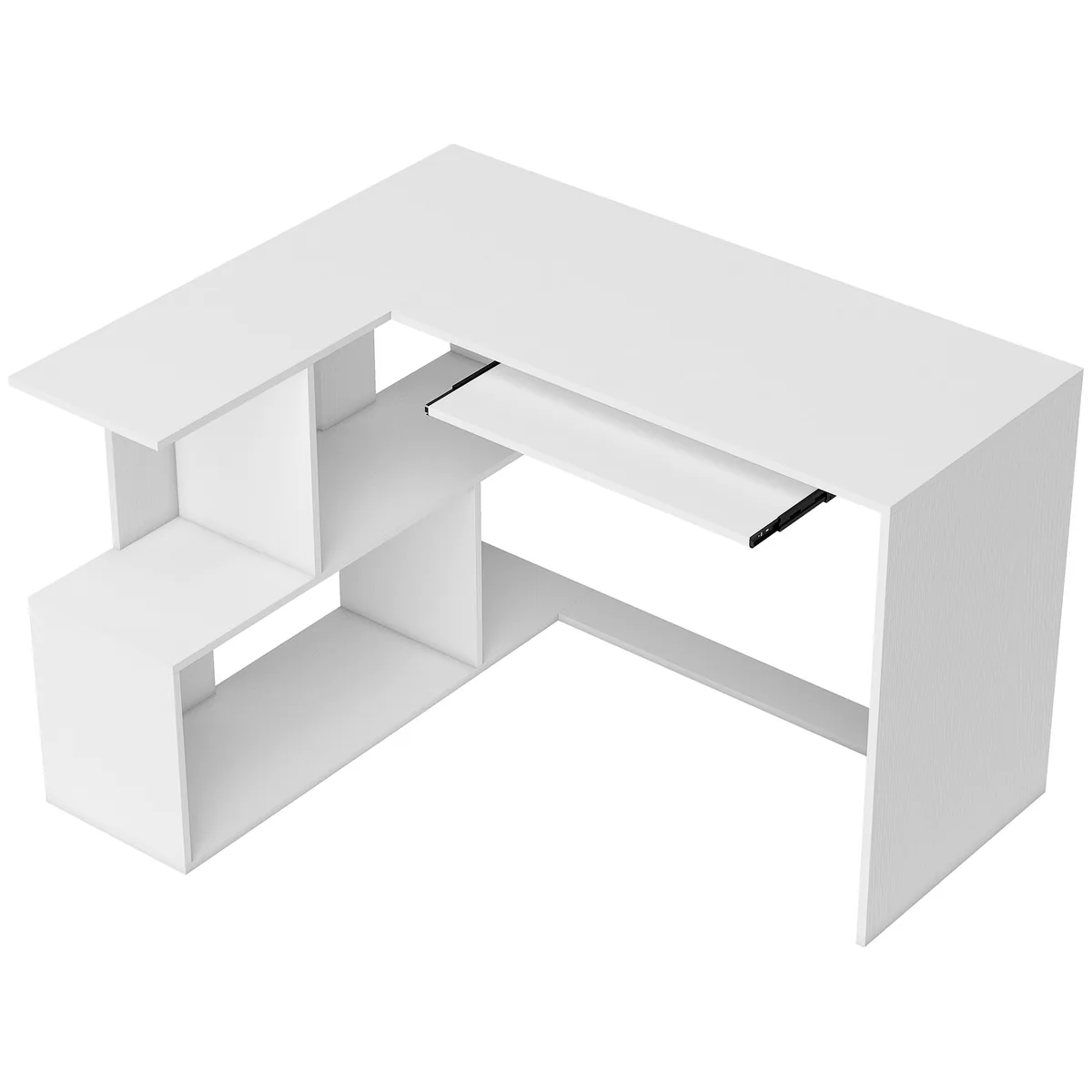 Birou de Colț HOMCOM 120x100x76cm Alb cu Sertar Tastatură 4 Compartimente