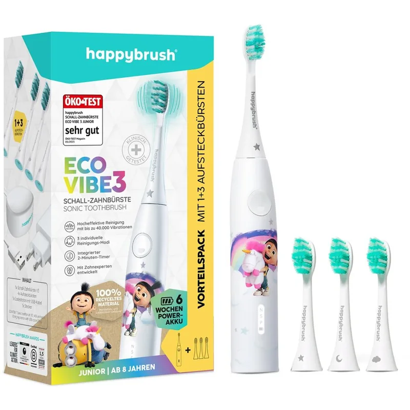 Periuță de Dinți Electrică Happybrush ECO VIBE KIDS Agnes 3 Rezerve Alb