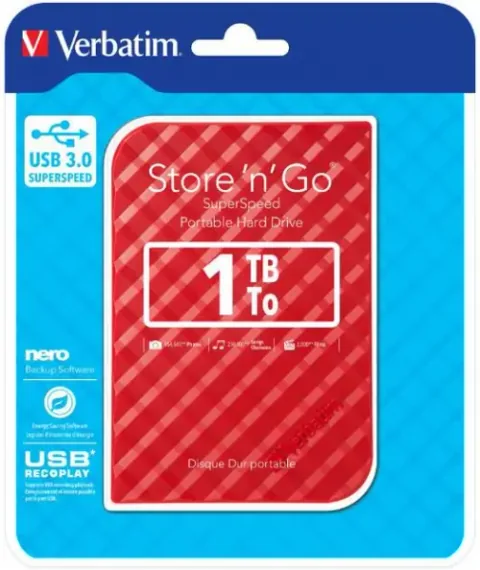 Hard Disk Extern Verbatim Store 'n' Go 1TB USB 3.0 Rosu