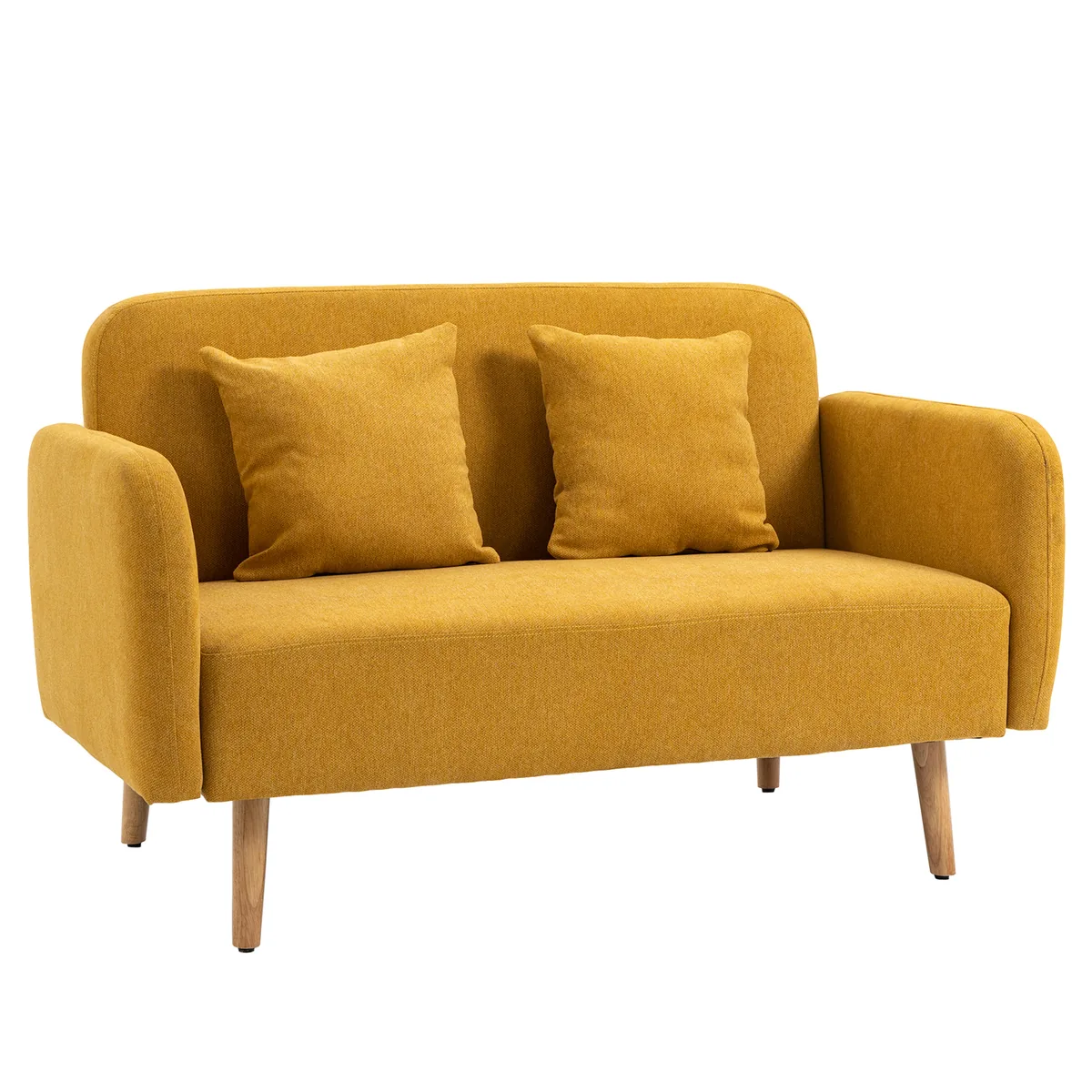 HOMCOM Canapea 2 Locuri Catifea Galben 130x70x80cm