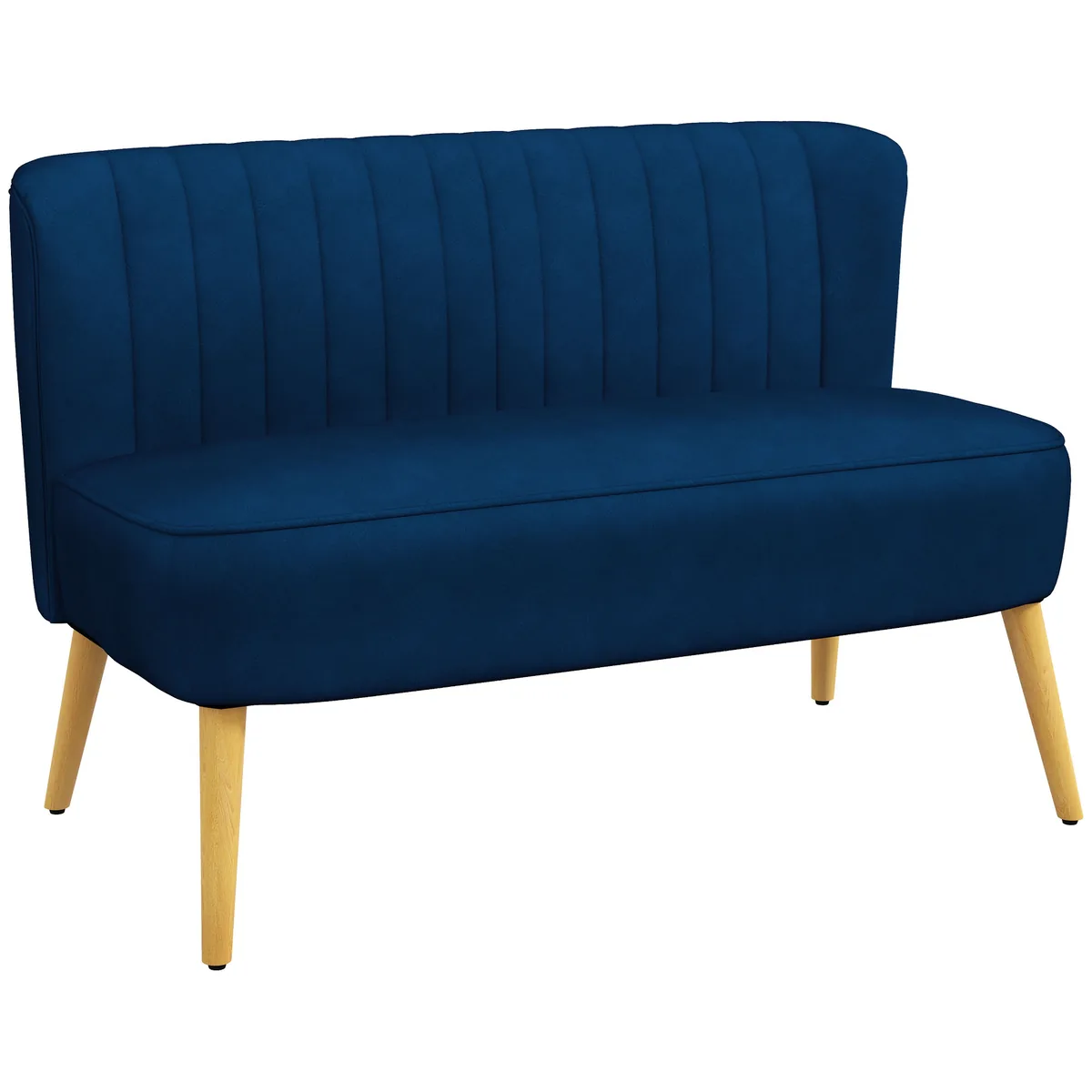 HOMCOM Canapea 2 Locuri Design Retro Picioare Lemn Albastru