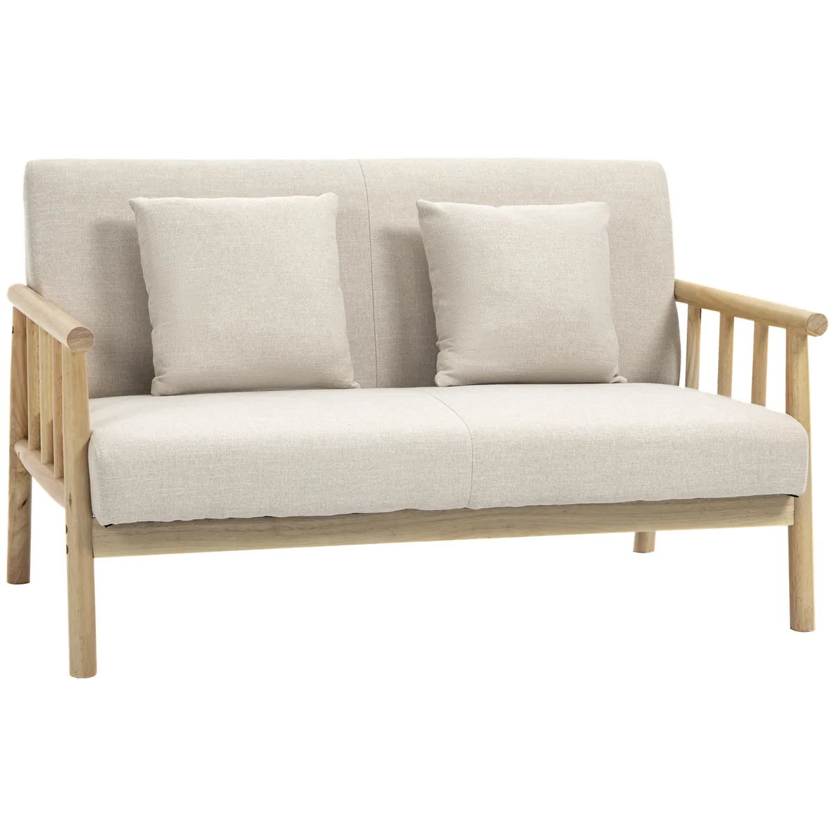 HOMCOM Canapea 2 Locuri Lemn 123x69x74cm Bej