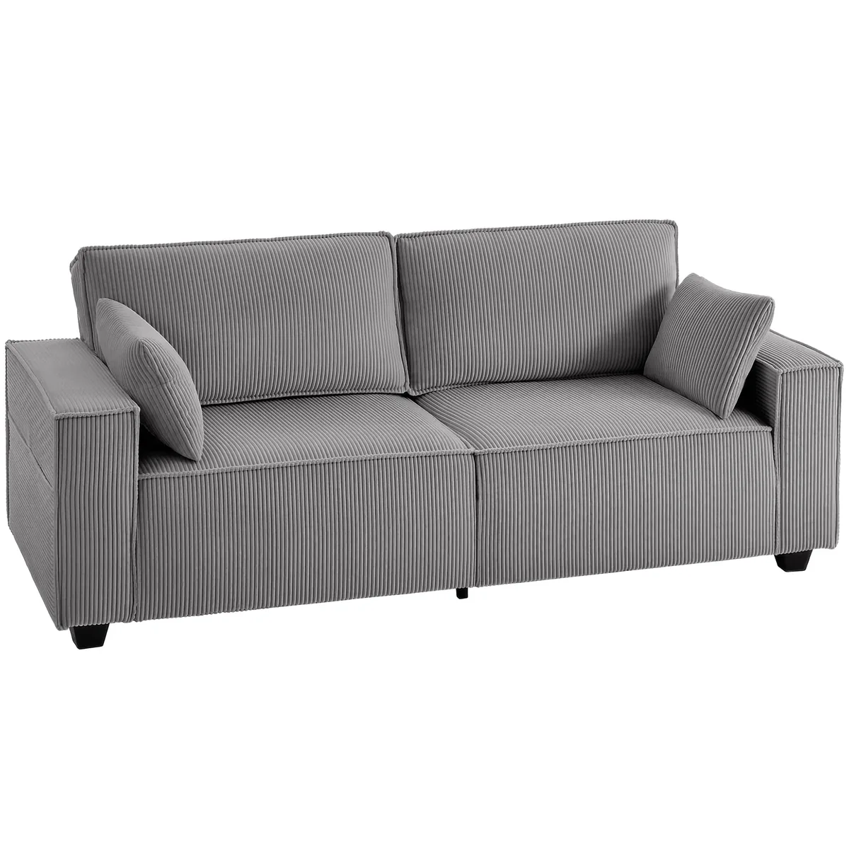 HOMCOM Canapea 3 Locuri Cotelata Gri Deschis 218cm