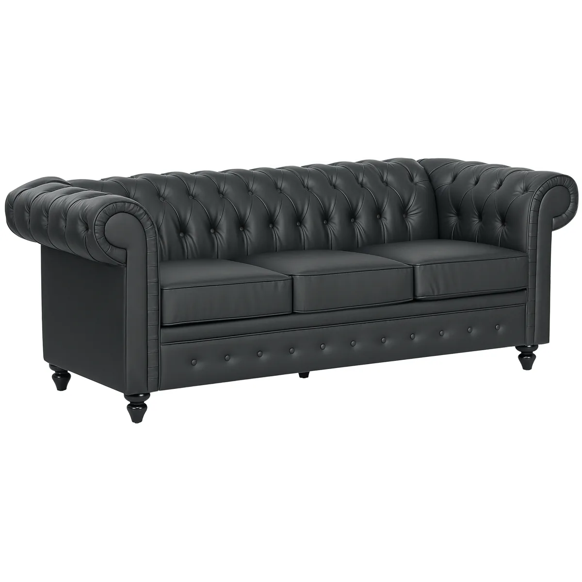Homcom Canapea 3 Locuri Stil Chesterfield 213x86x79cm Negru