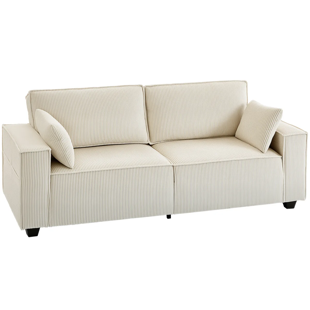 HOMCOM Canapea 3 Locuri Velur Canelat 218cm Bej