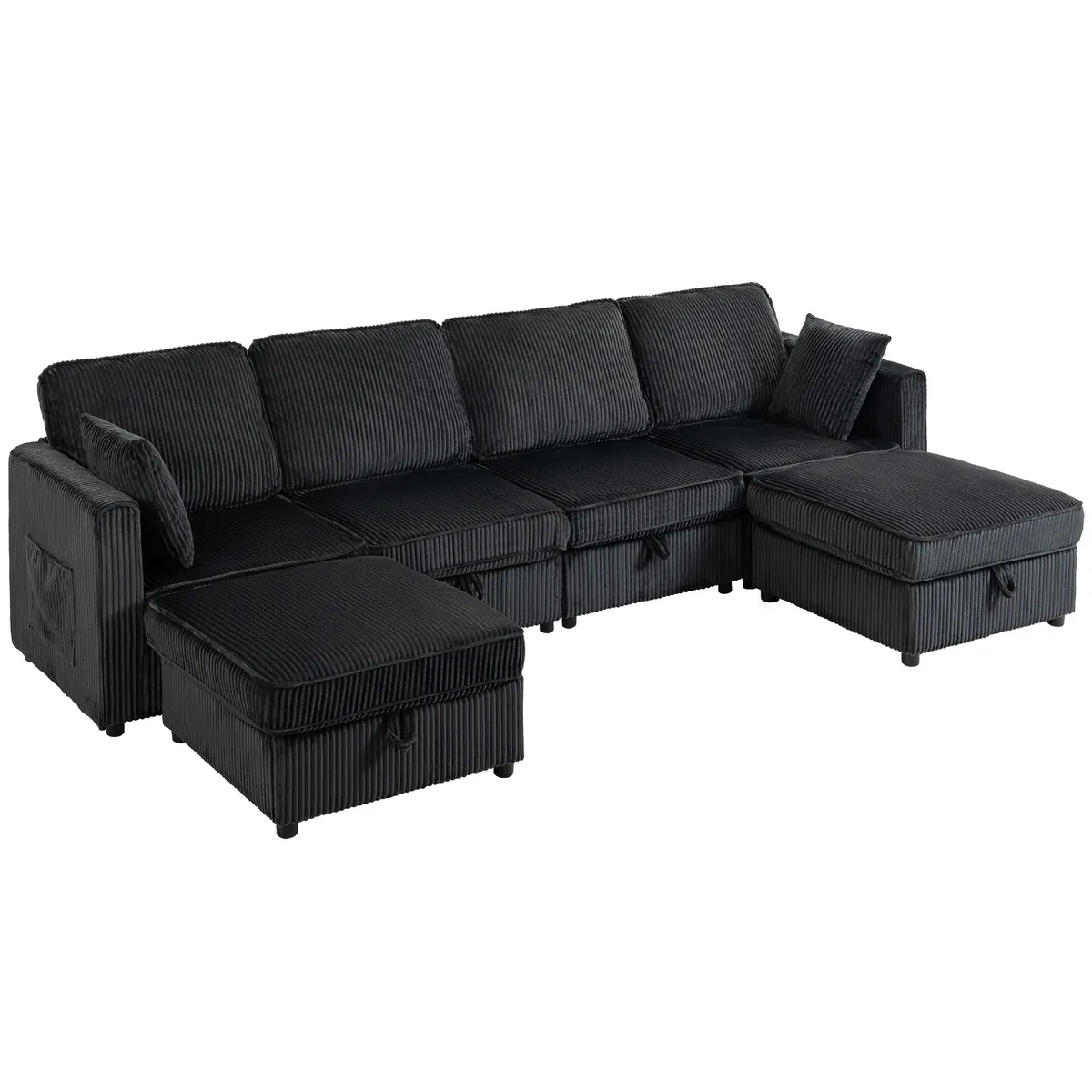 HOMCOM Canapea Colt 4 Locuri Forma U cu Ottoman si Depozitare Cord 306cm 4 Perne