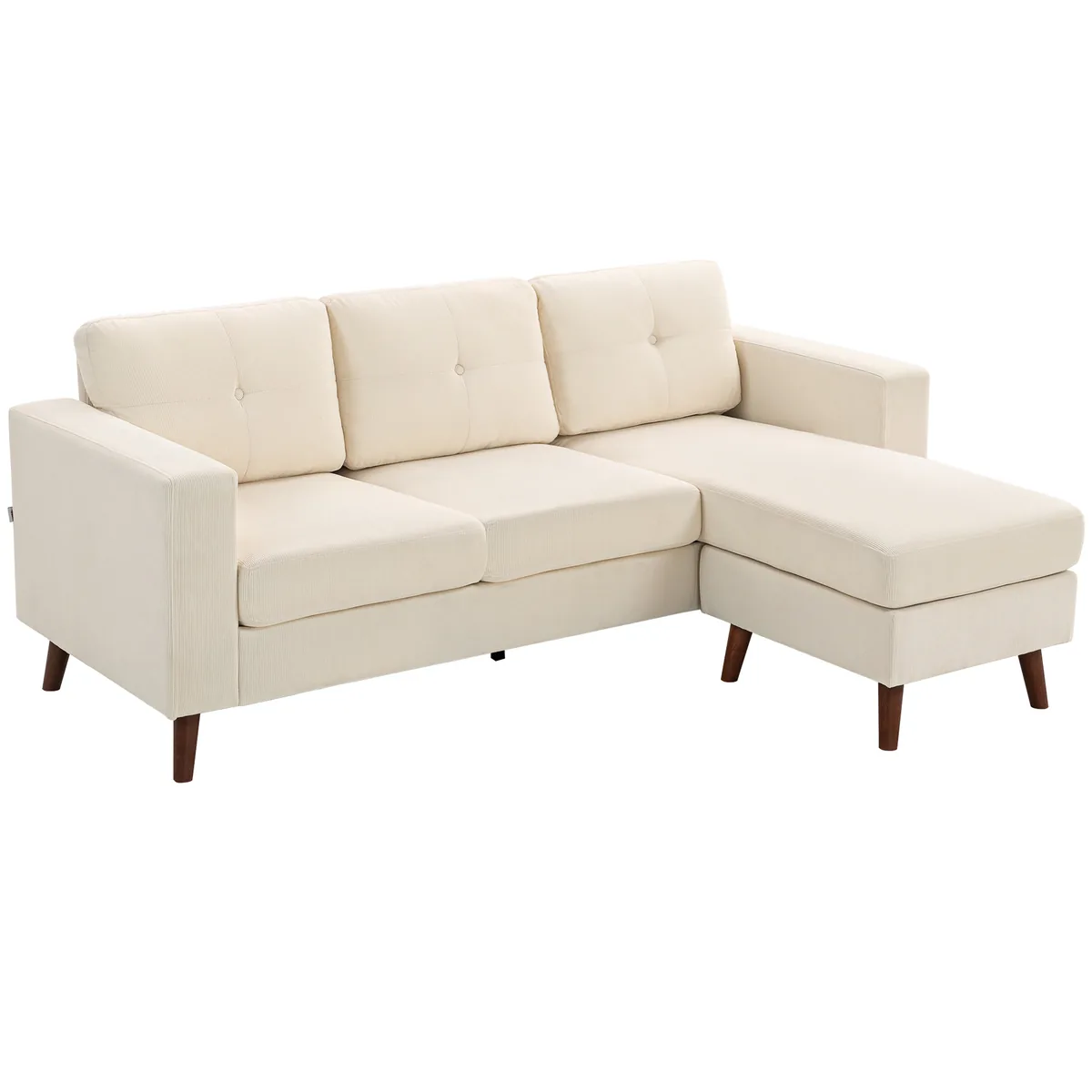 HOMCOM Canapea Coltar 3 Locuri Chaise-Longue Reversibila Alb Crem 192cm