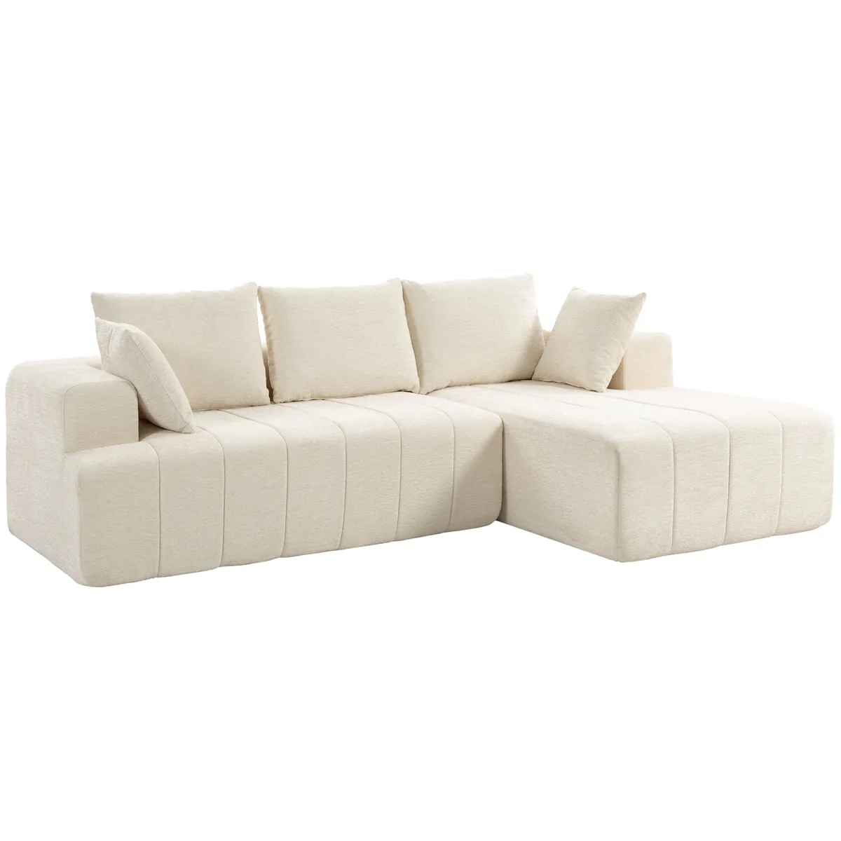 HOMCOM Canapea Coltare 256cm cu Sezlong 3 Locuri Chenille L Bej Extensibila