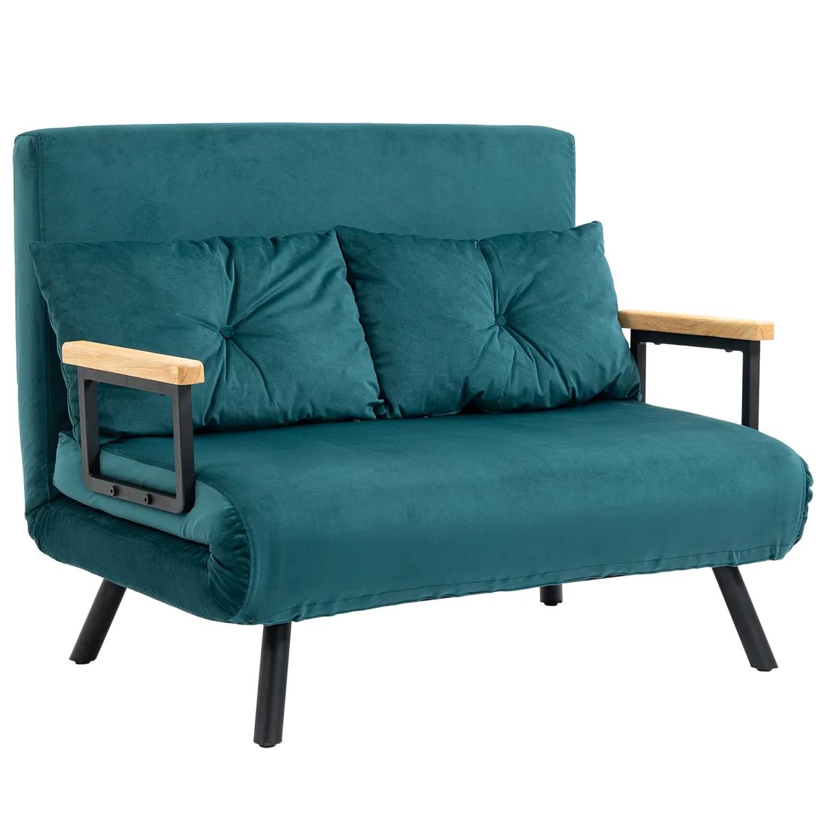 HOMCOM Canapea Dubla Extensibila 3 in 1 Catifea Verde Marin
