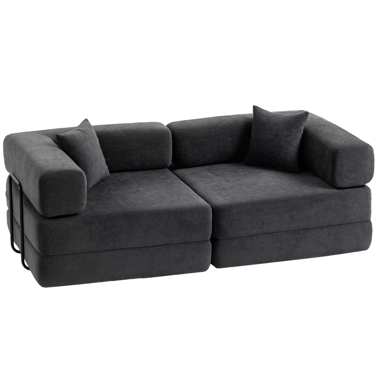 HOMCOM Canapea Extensibila 2 Locuri Chenille Gri Inchis