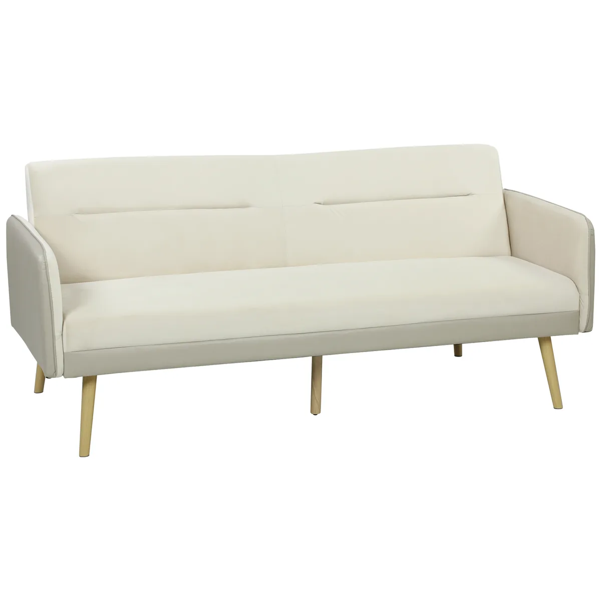 HOMCOM Canapea Extensibila 3 Locuri Convertibila cu Cotiere din PU Clic Clac Catifea 185x84x83cm Bej