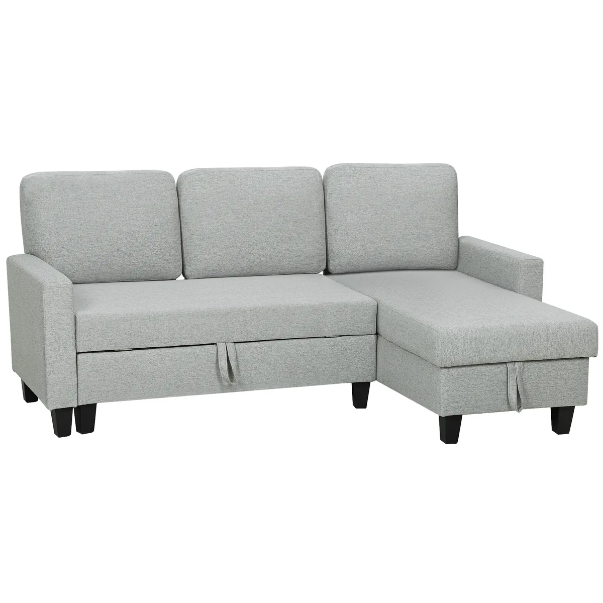 HOMCOM Canapea Extensibila 3 Locuri cu Spatiu de Depozitare 197x129x85cm Gri si Negru