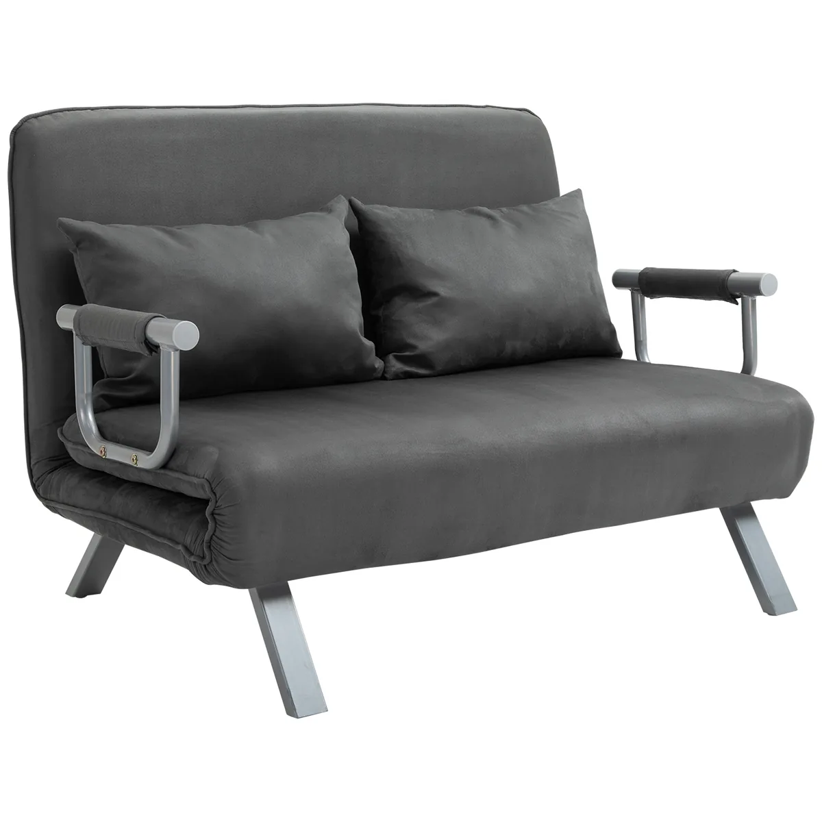 Homcom Canapea Extensibila cu Sezut Reglabil in 5 Pozitii cu Perne Detasabile, Imitatie Piele, 105x80x78cm Gri
